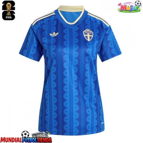Camiseta Suecia Segunda Equipación Replica Mundial 2026 para mujer mangas cortas